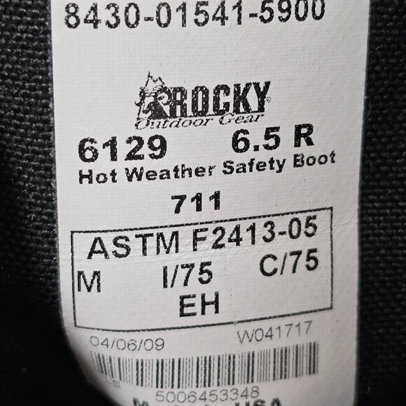 Rocky 6129 Hot Weather Safety Boot Steel Toe Vibram Black Unisex M 6.5R W 8.5R main image 11